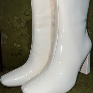 Coutgo woman’s square toe Goto Mid calf block heel side zipper ankle boots 7.5